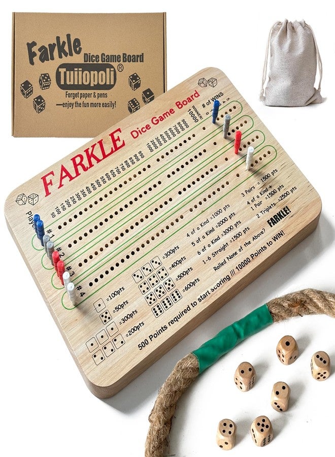 Tuiiopoli مجموعة لوحة تسجيل النقاط Tuiiopoli Farkle Dice، ورق وأقلام - تصميم مجاني، 4 مجموعات من أوتاد اللاعبين الملونة، 6 نرد خشبي للعب الليلي، الحفلات، السفر - Image 1